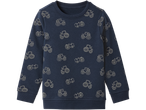 Camisola azul com padrão de trator.