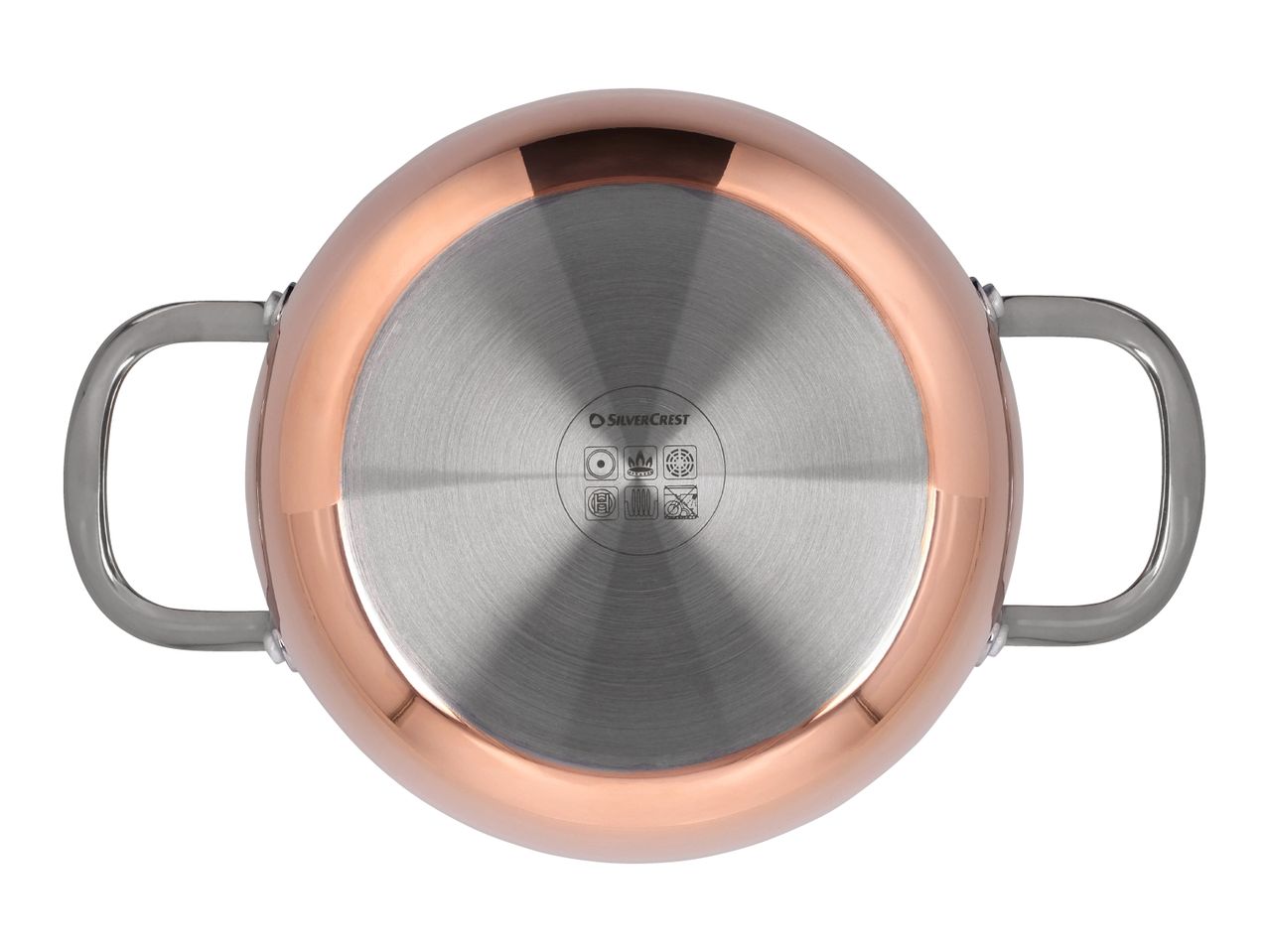SilverCrest copper-colored pot with stainless steel base and handles