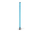 Tall, cylindrical floor lamp with blue LED lights and a chrome base.