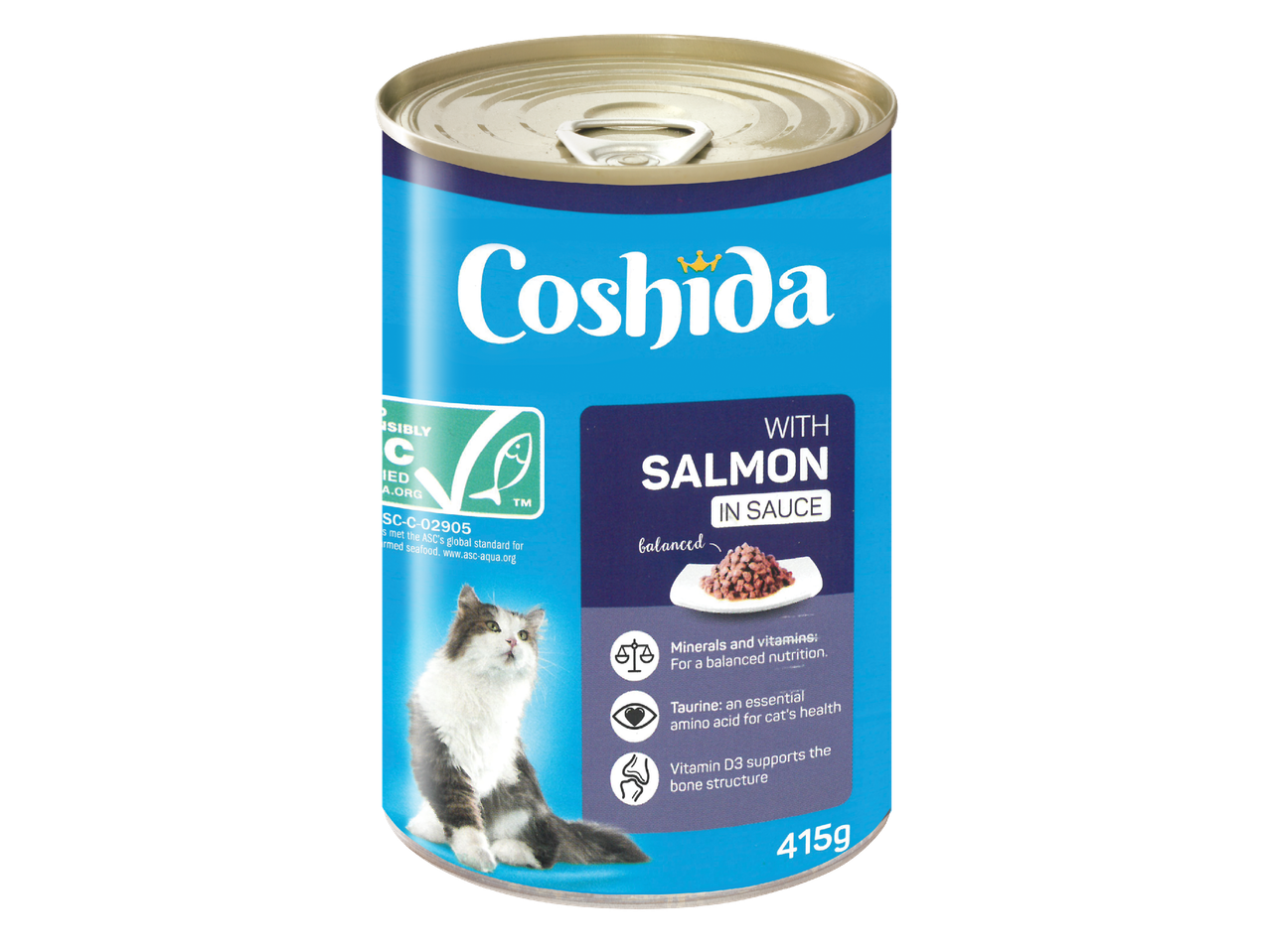 Консерва котешка храна със сьомга в сос, 415 г.