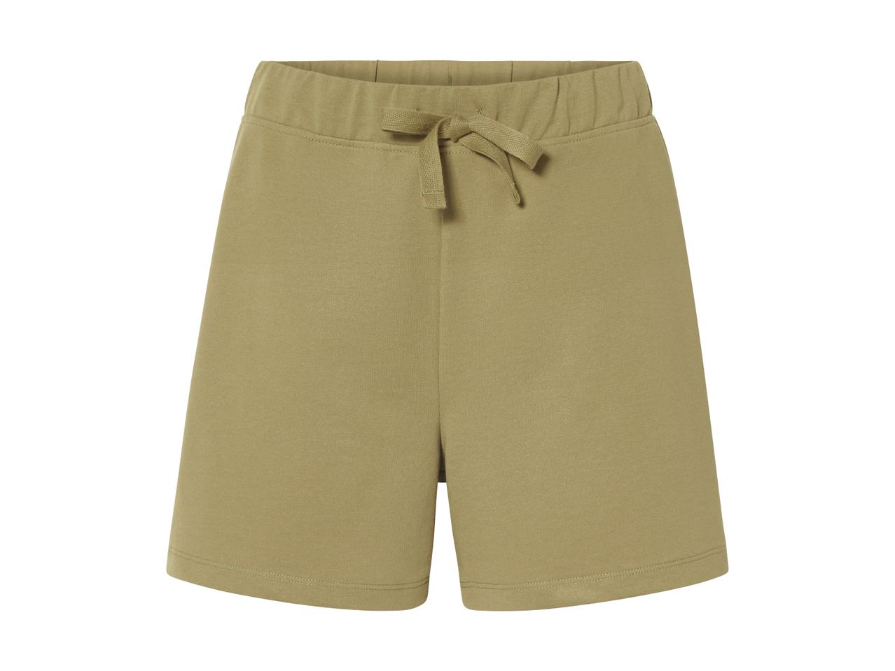 Enkle, olivengrønne sweatshorts med snøre i taljen.