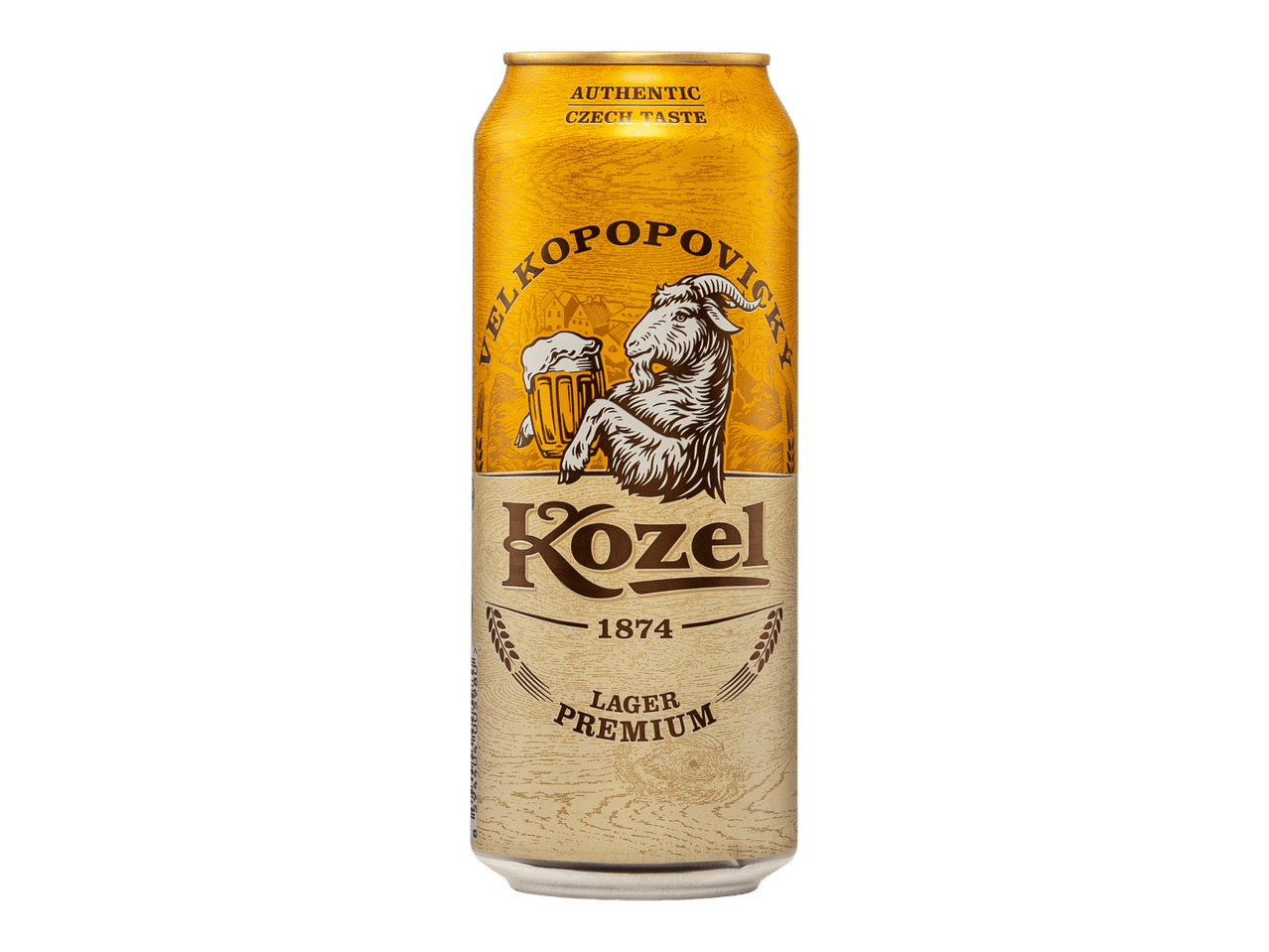 Tšekkiläinen premium-lagerolut tölkissä, jossa on vuohen kuva.