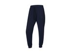 Dark blue joggers with a black drawstring and a small logo on the left thigh.