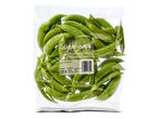 Een zakje verse sugarsnaps, klaar om te koken of te roerbakken.