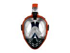 Orange full-face snorkeling mask with a clear visor and black accents.