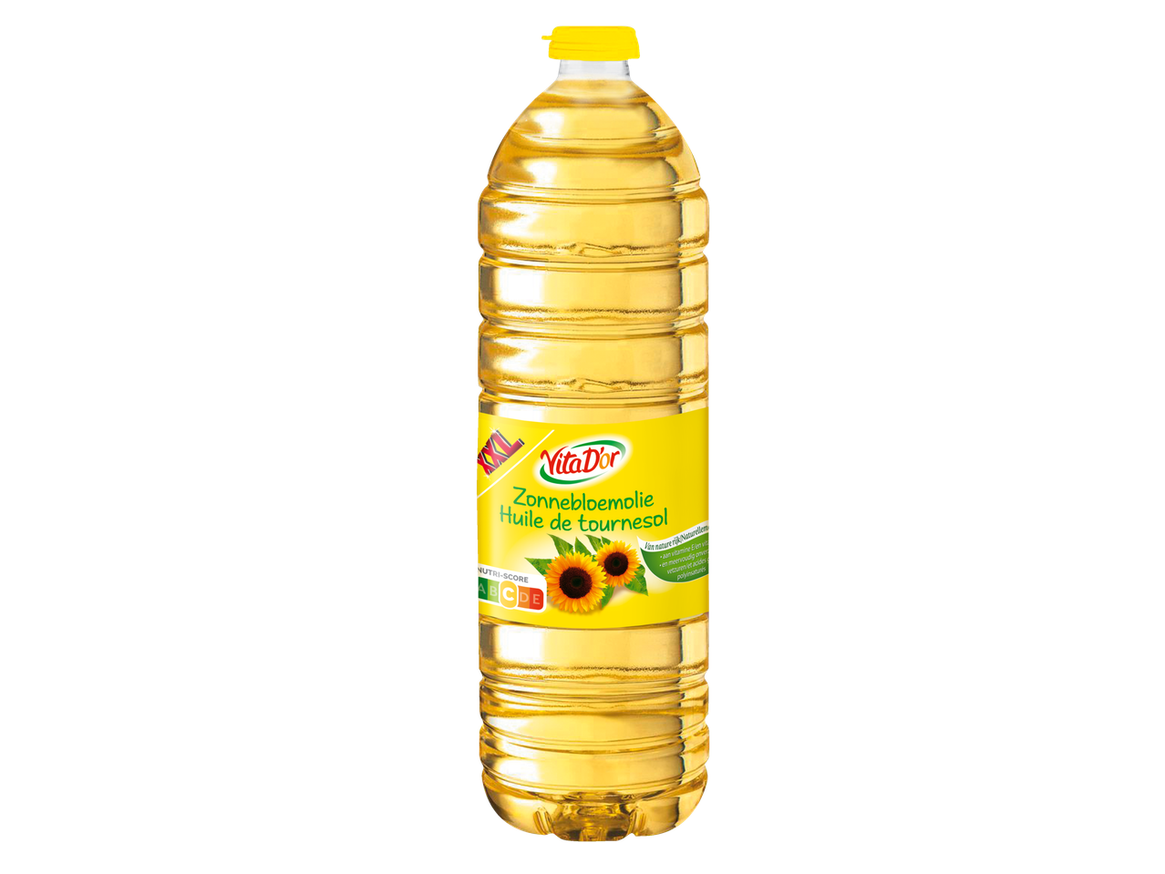 Fles Vita D'or zonnebloemolie met Nutri-Score A.