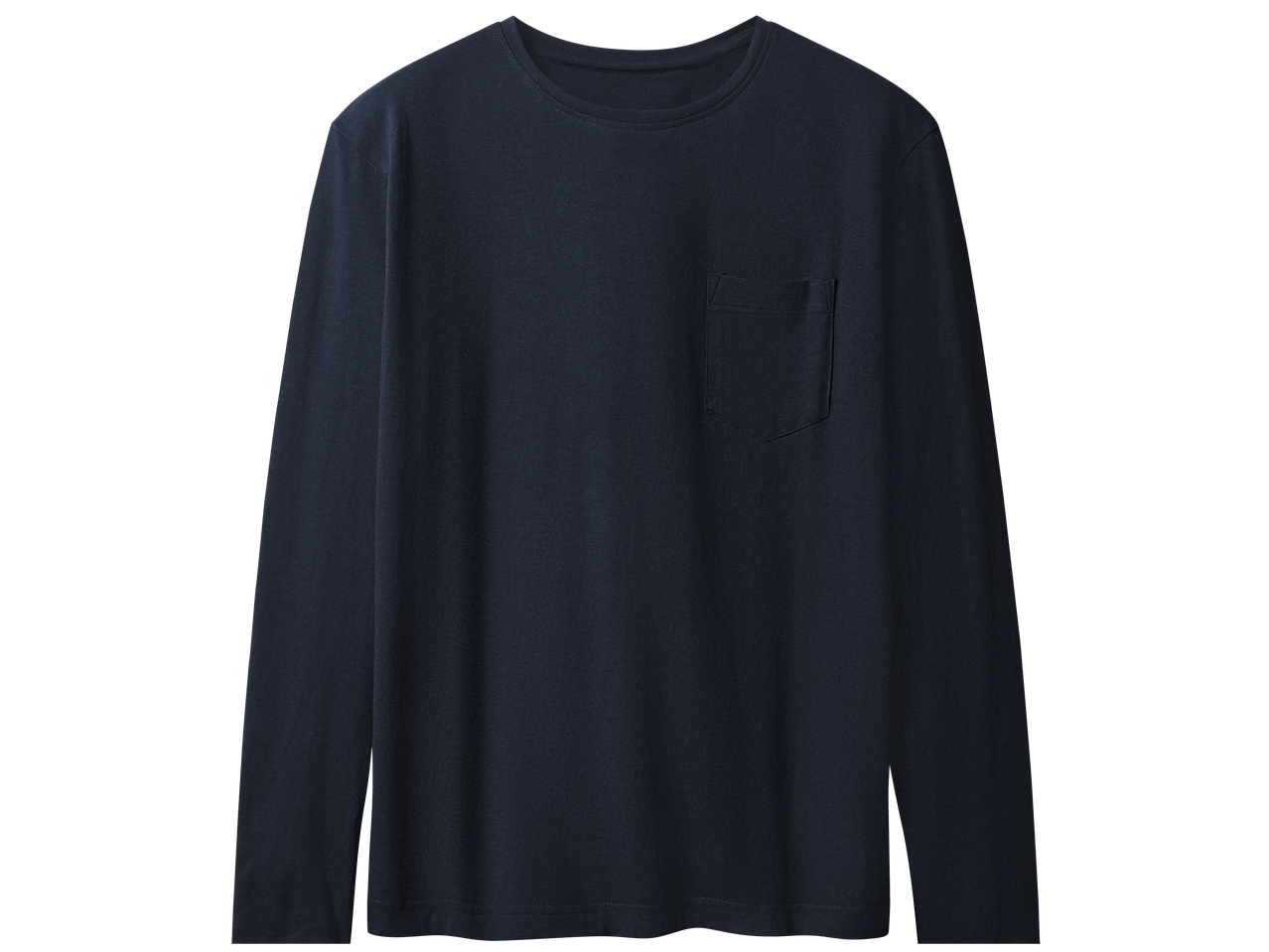 Тъмносиньо дамско горнище на пижама с дълъг ръкав и джоб на гърдите.