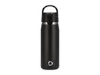 Black insulated stainless steel water bottle with a carrying handle
