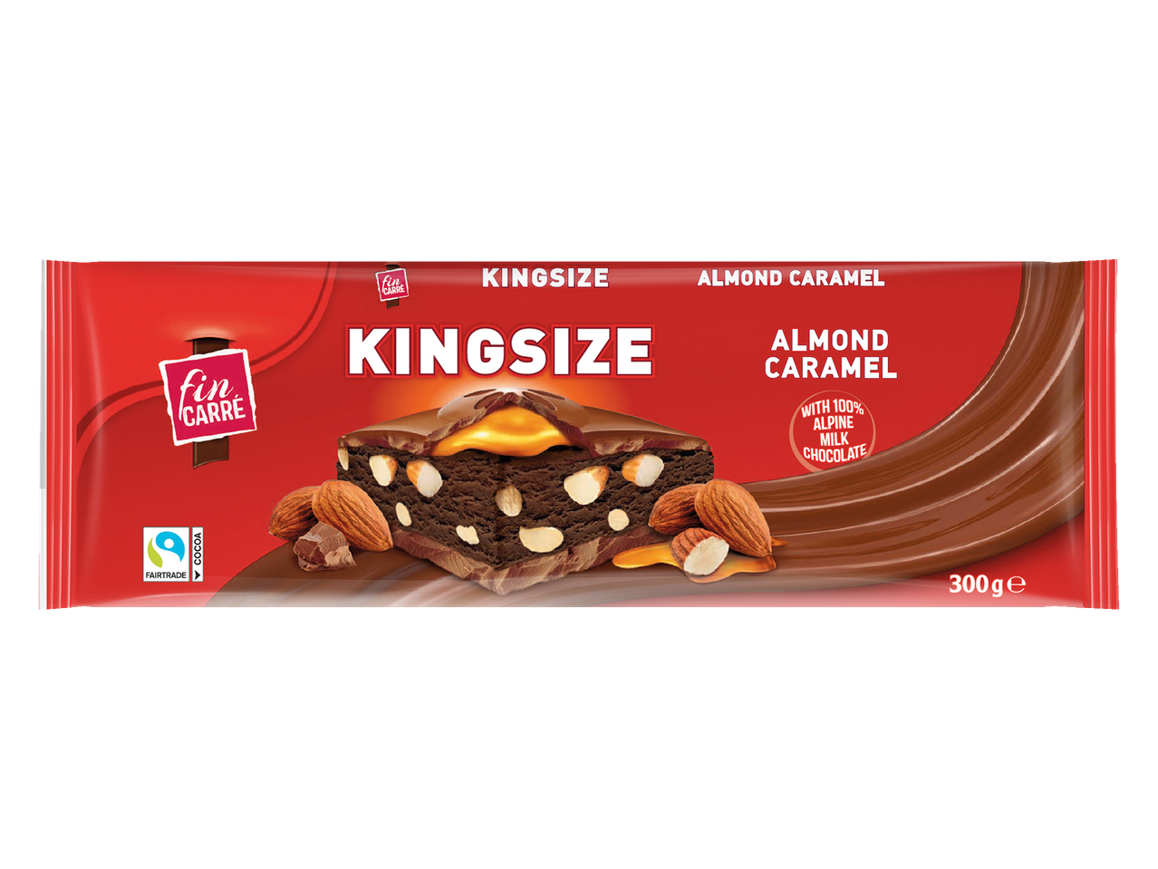 Barra de chocolate Fin Carre Kingsize Caramelo de Amêndoa, 300g.