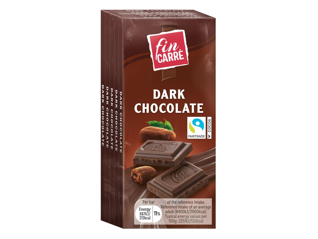A multipack of Fin Carré Dark Chocolate bars with Fairtrade cocoa.