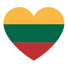 Širdies formos ženklelis su Lietuvos vėliavos spalvomis.