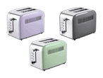 Drei SilverCrest Toaster in Lila, Grau und Mintgrün.