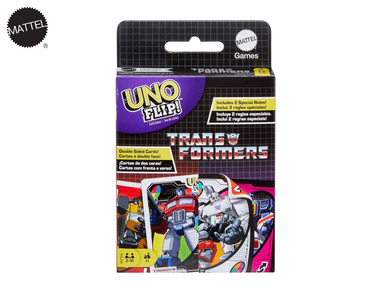 Mattel Uno Flip! card game featuring Transformers.