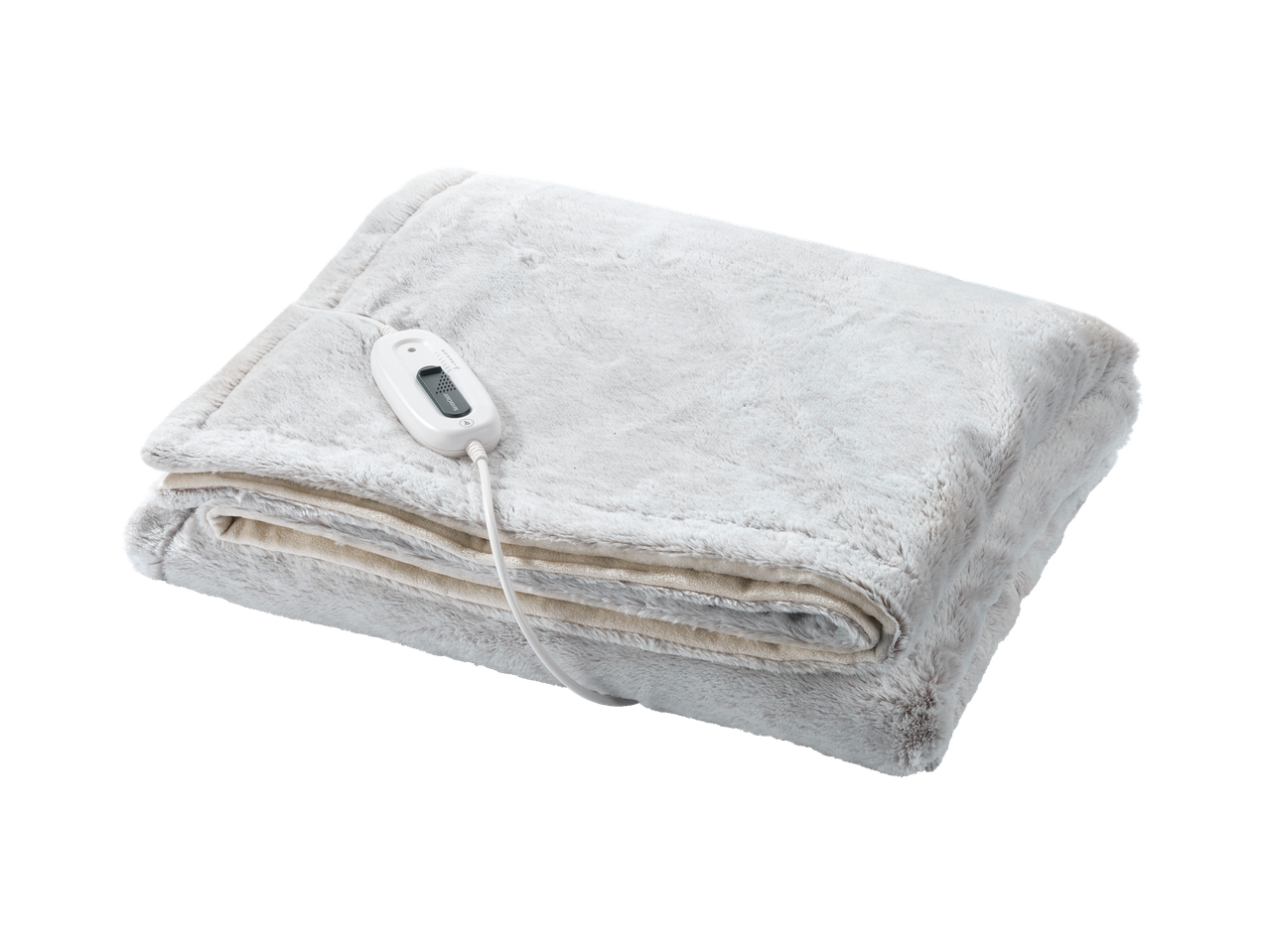 Plaid chauffant Silvercrest® de couleur gris clair plié avec télécommande