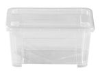 Clear plastic storage box with a lid, viewed from the front.