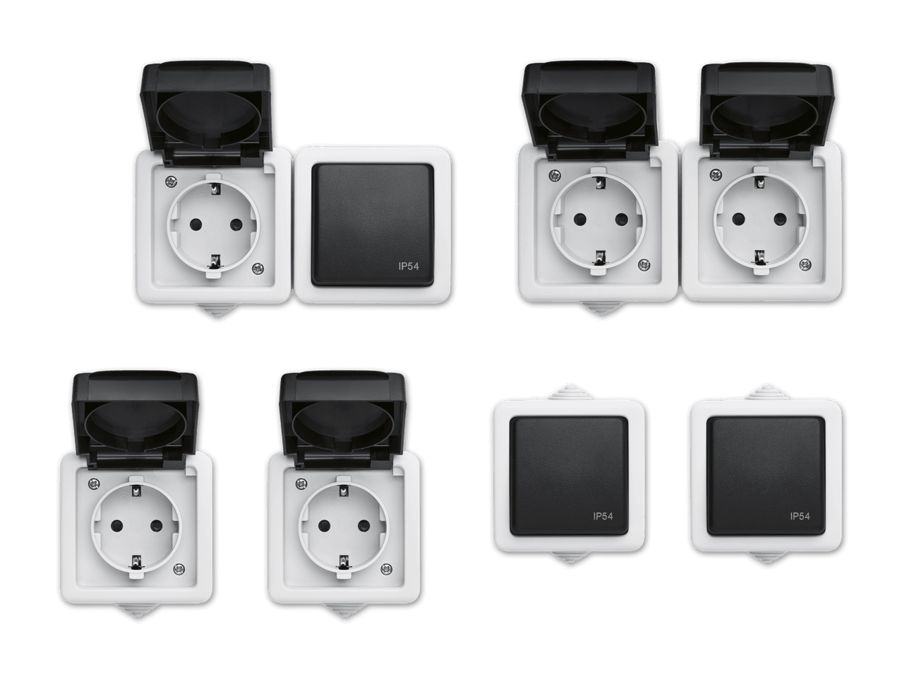 Wetterfeste Steckdosen und Schalter mit IP54-Schutzart