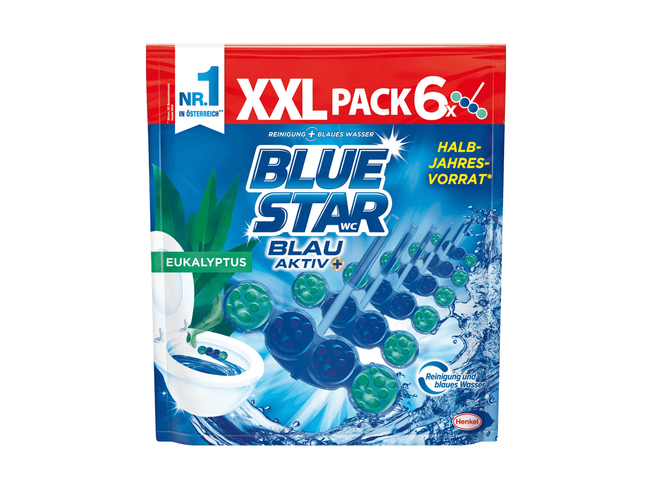 Blue Star WC-Reiniger Eukalyptus XXL-Packung mit 6 Stück für ein halbes Jahr Vorrat.
