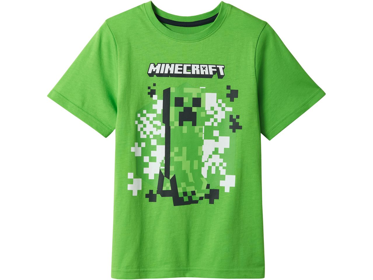 A bright green Minecraft Creeper t-shirt for kids.