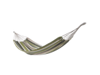 Striped green and beige outdoor hammock.