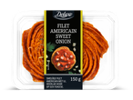 Deluxe Filet Americain Sweet Onion, 150g, in een doorzichtige plastic verpakking.