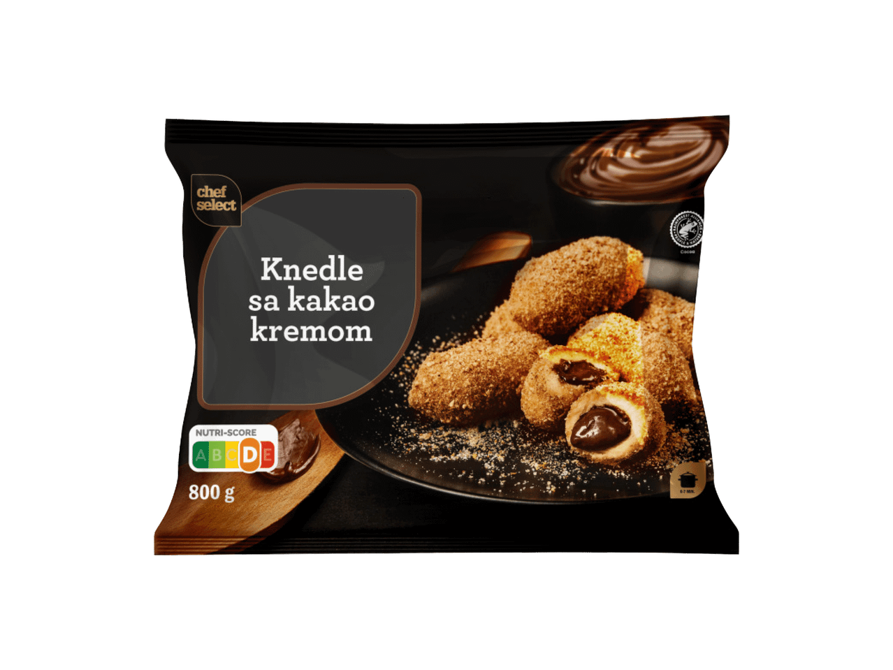 Pakovanje knedli sa kakao kremom, sa Nutri-Score ocenom D i težinom 800g.