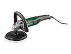 Electric car polisher with a large handle and a white polishing pad.