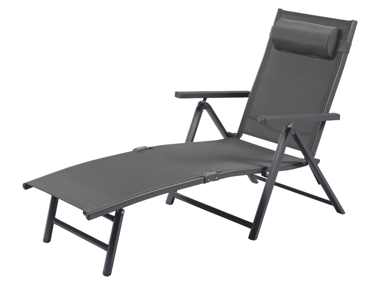 LIVARNO HOME aluminijumska ležaljka u sivoj boji sa jastukom za glavu.