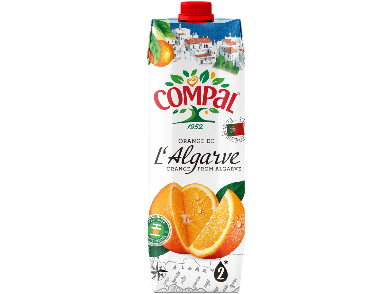 Jus d'orange Compal Clássico de l'Algarve en carton.