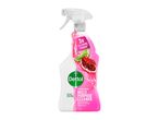 A bottle of Dettol Antibacterial Multi-Surface Cleaner with a pink pomegranate design.