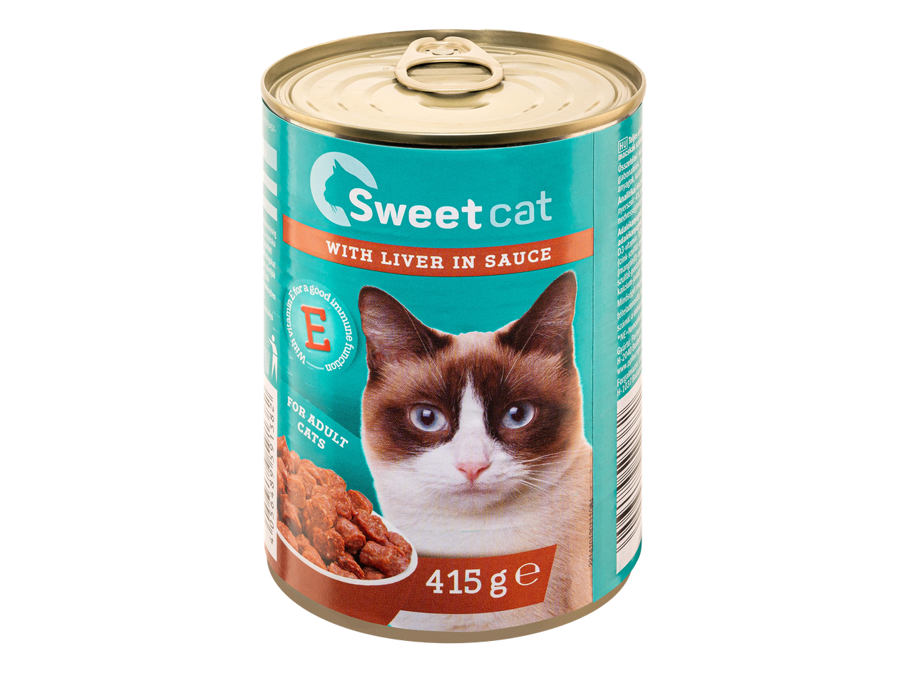 Konzerv macskaeledel májjal szószban, felnőtt macskáknak, 415 g.