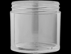 A clear plastic jar with a wide mouth and a slightly ribbed lid.