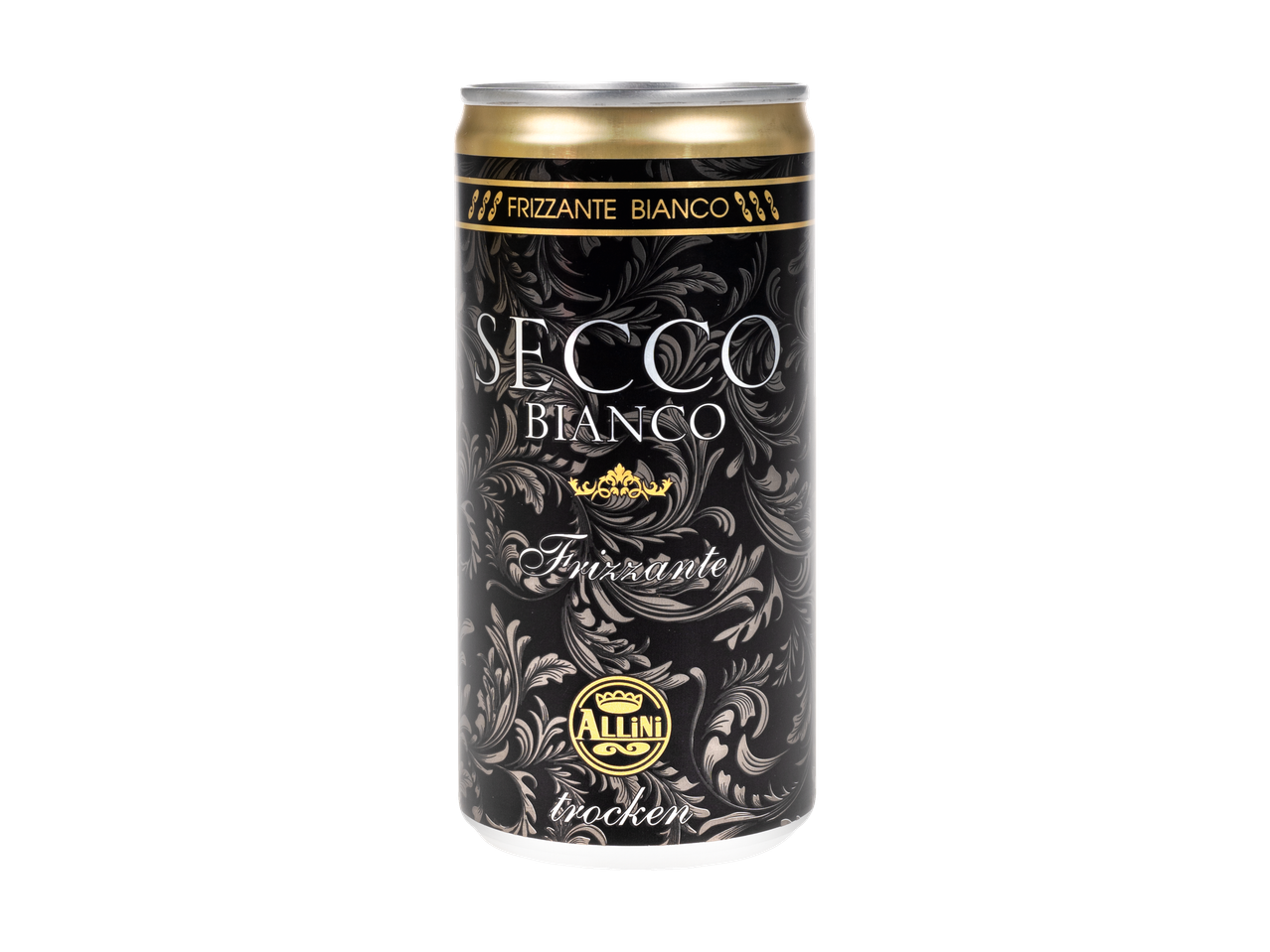 Vin spumant Secco Bianco Allini în cutie.