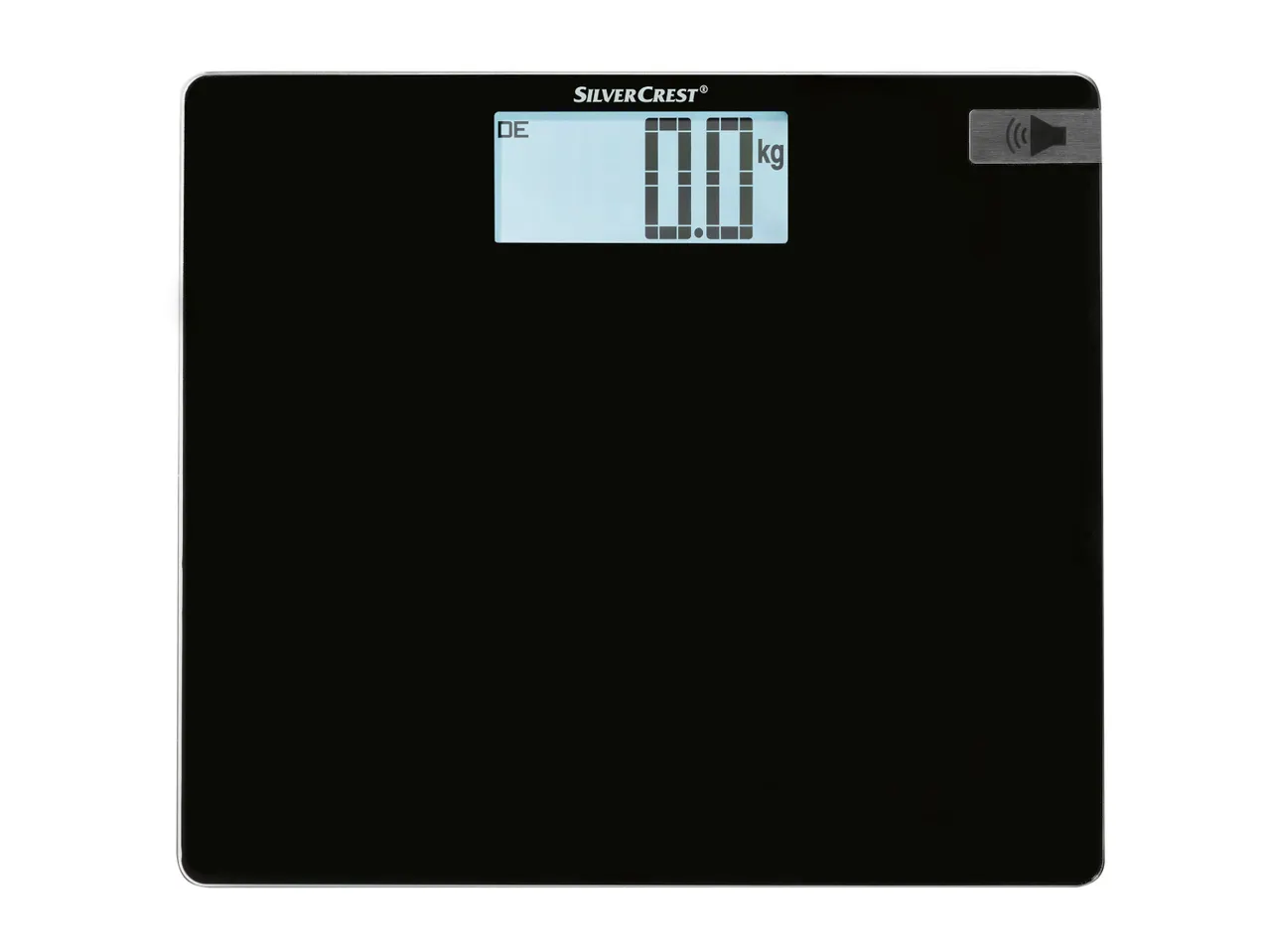 A black, rectangular Salter bathroom scale with a digital display.
