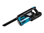 A black and teal handheld vacuum cleaner.