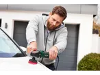 Man polishing a car with a Parkside polisher.