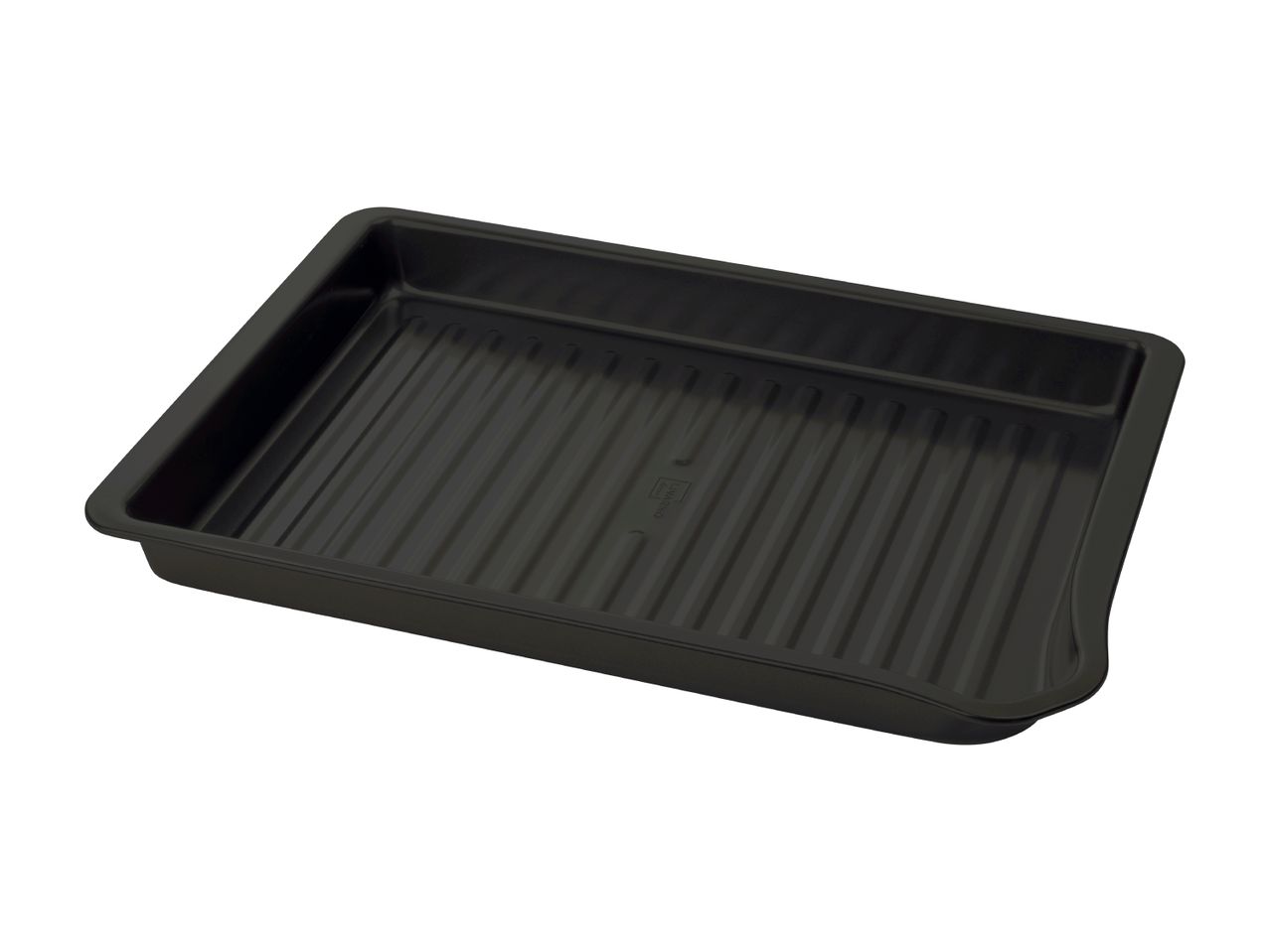 A black plastic storage tray with ribbed bottom.