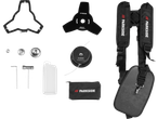 PARKSIDE Petrol Grass Trimmer accessories including harness, blades, and tools.