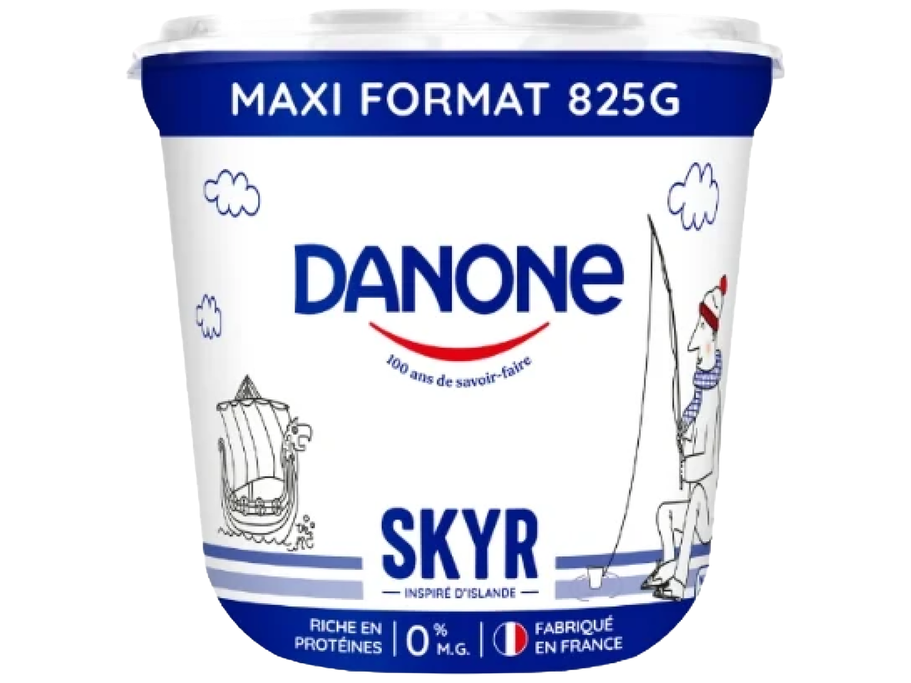 Pot de yaourt grand format de 825g, riche en protéines, inspiré de l'Islande, fabriqué en France.