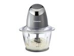SilverCrest food chopper with a glass bowl containing a white substance.