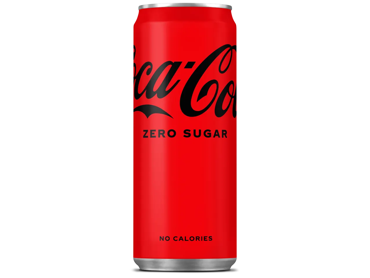 Een blikje Coca-Cola Zero Suiker staat op een zwarte achtergrond.