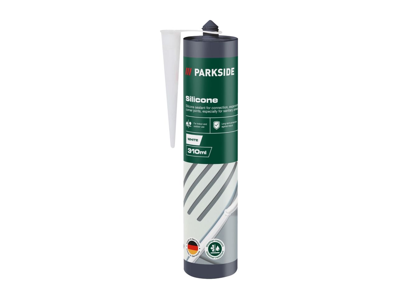 White silicone sealant for indoor and outdoor use, 310ml.