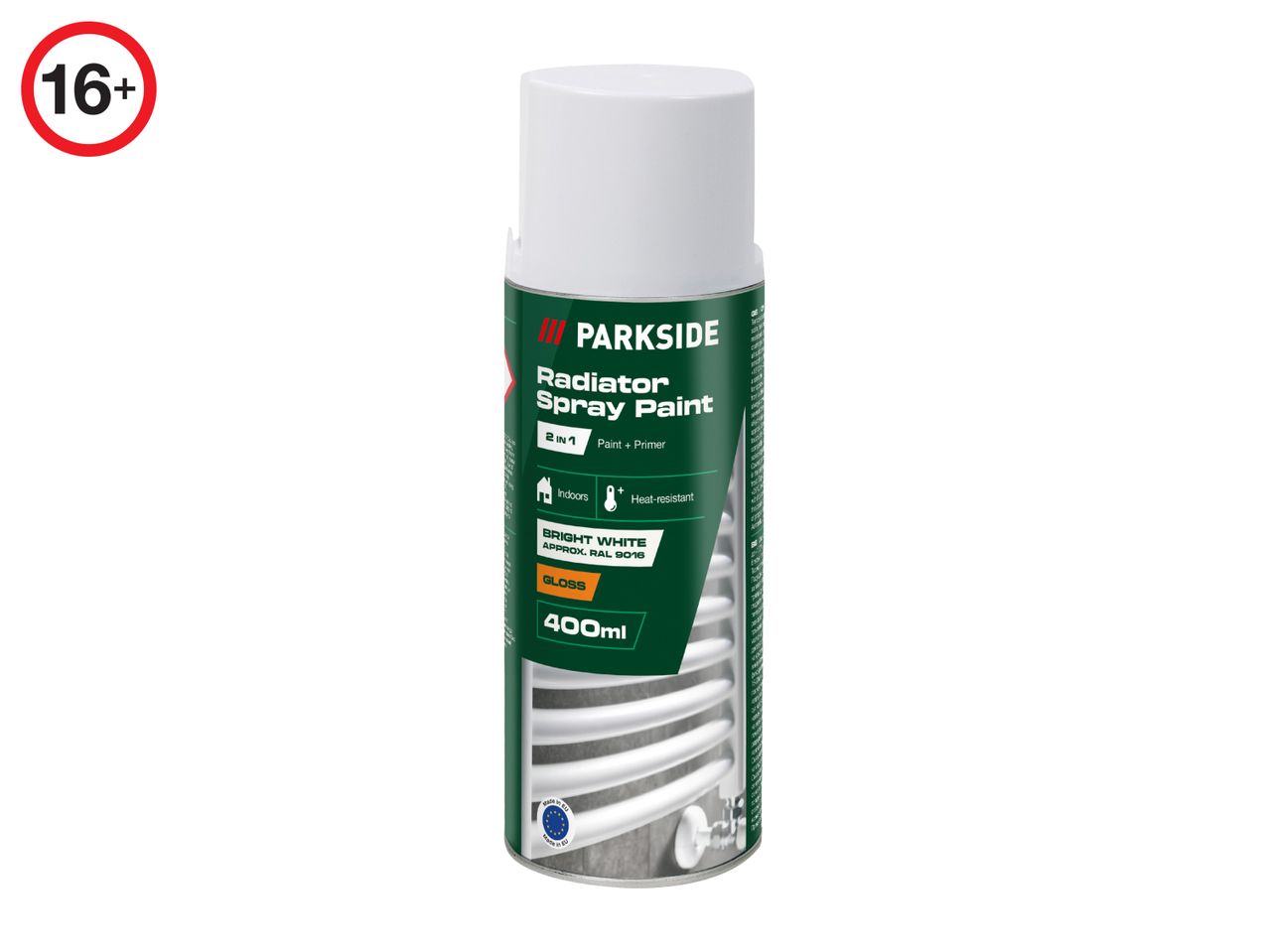PARKSIDE Radiator Spray Paint, 2-in-1 paint and primer, bright white gloss, 400ml