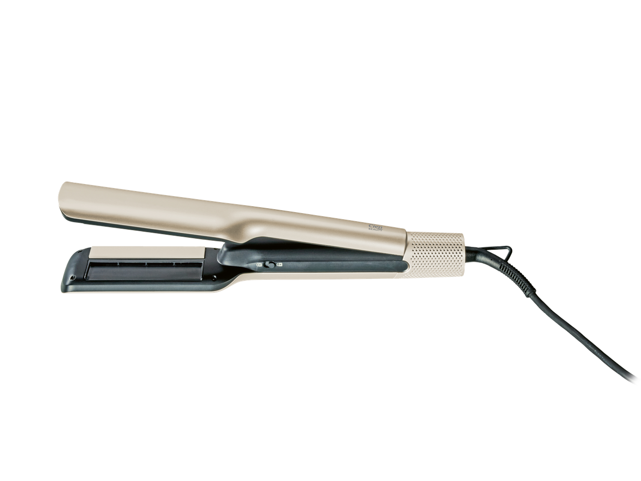 Cien BEAUTY Premium Hair Straightener in beige and black, with a textured handle and power cord.