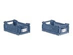 Two blue foldable storage crates with '#1' labels on a white background.