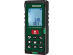 Parkside® Laser Distance Measurer displaying 5.105m and 2.031m, with a spirit level