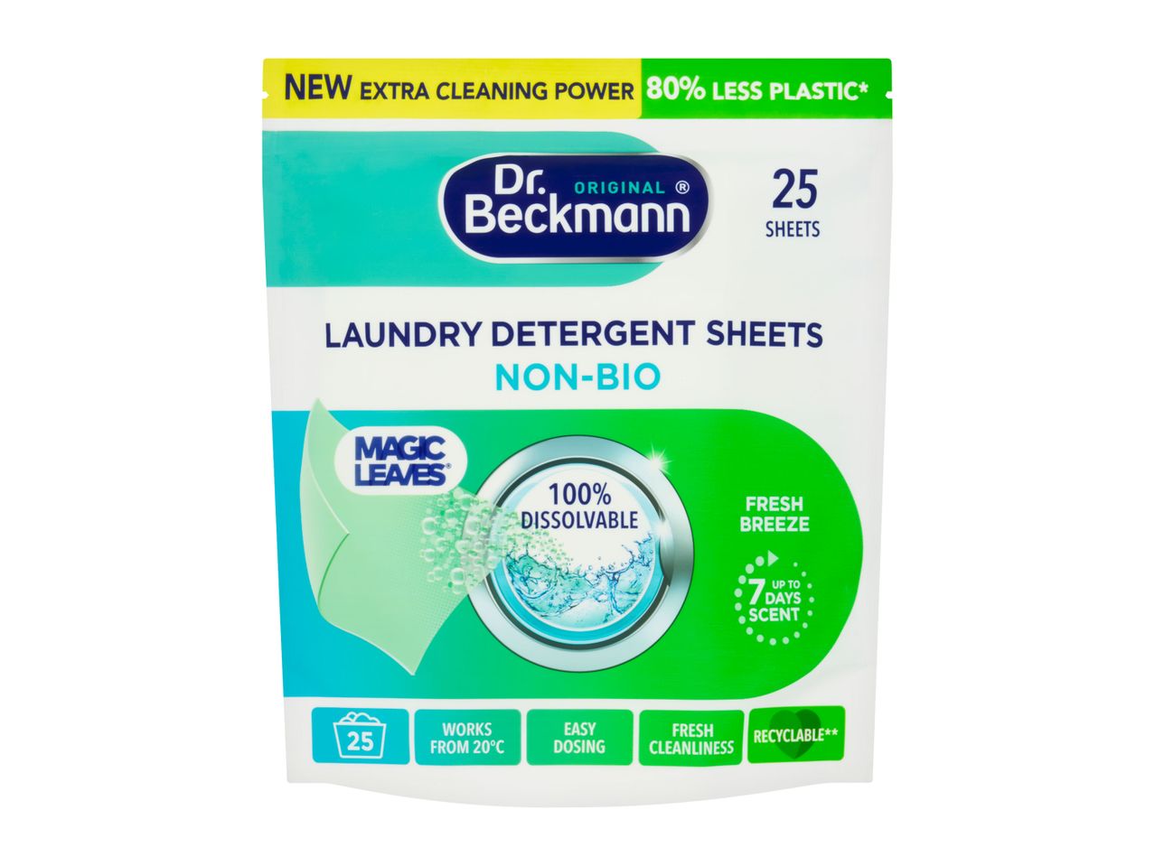 Dr. Beckmann Laundry Detergent Sheets (Non-Bio), 25 sheets.