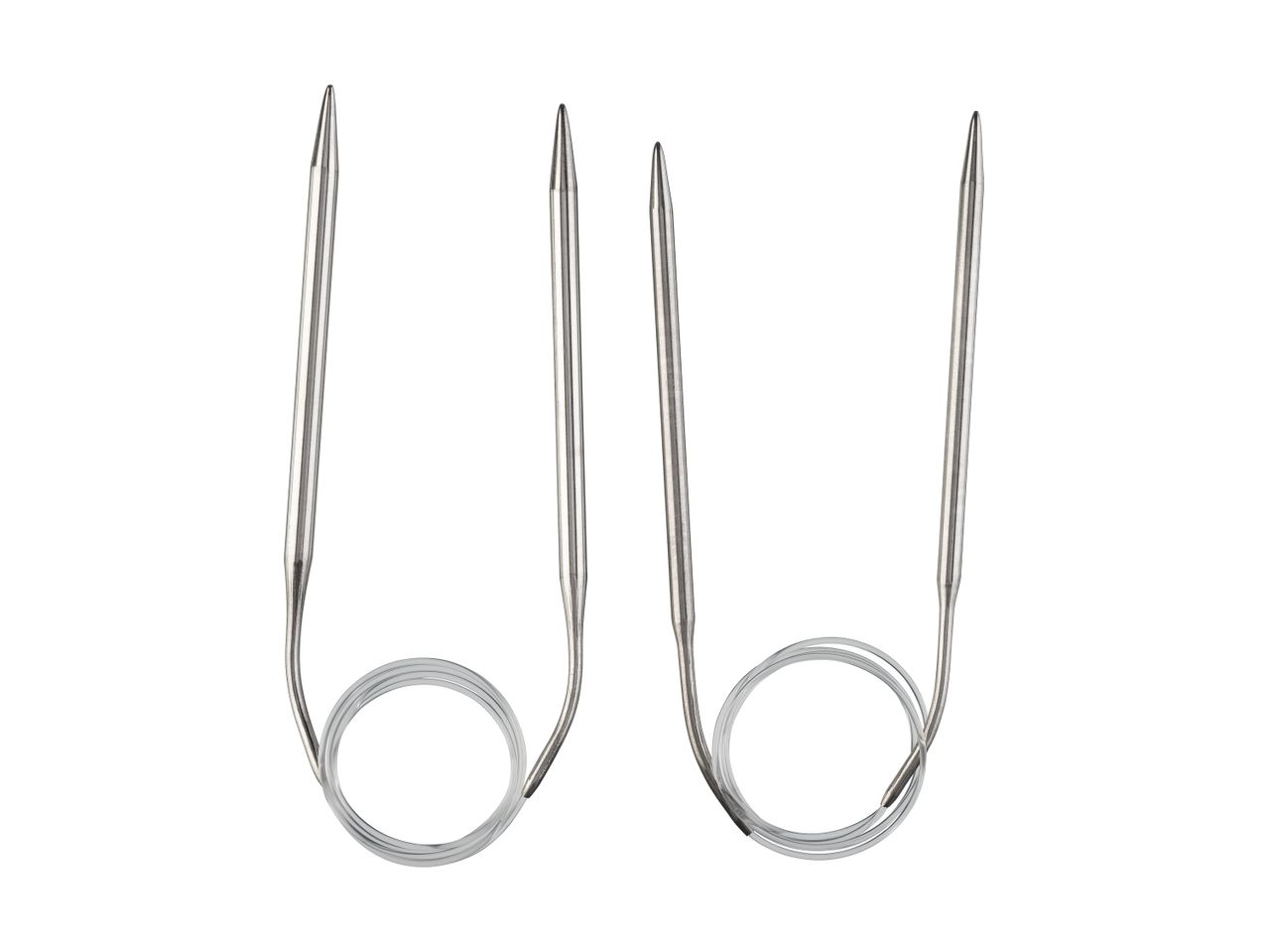 To sæt rundpinde med metalspidser og gennemsigtige kabler.