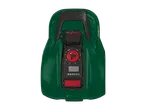 Green Gardena robotic lawnmower with display and controls.