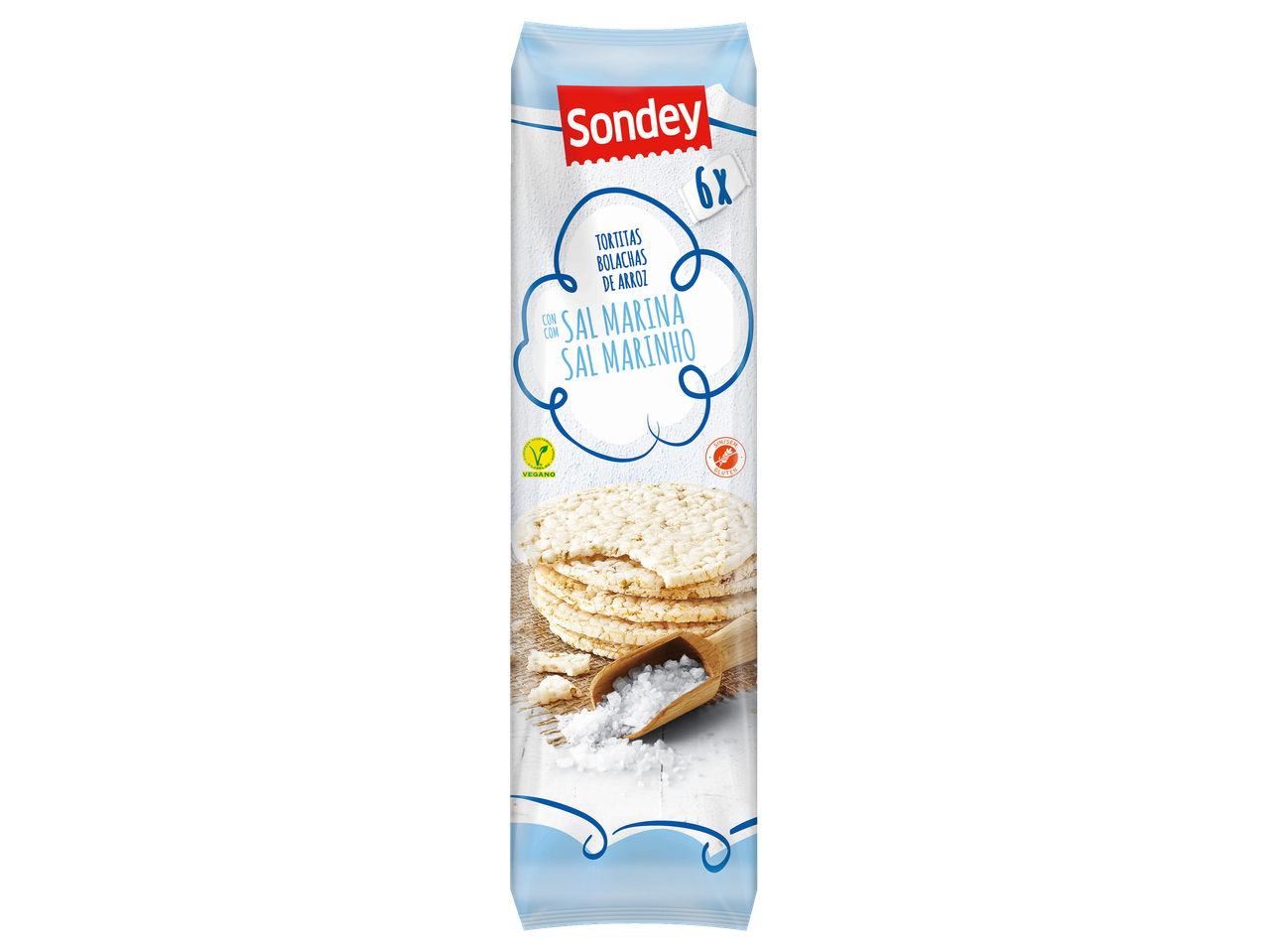 Tortilhas de arroz Sondey com sal marinho.