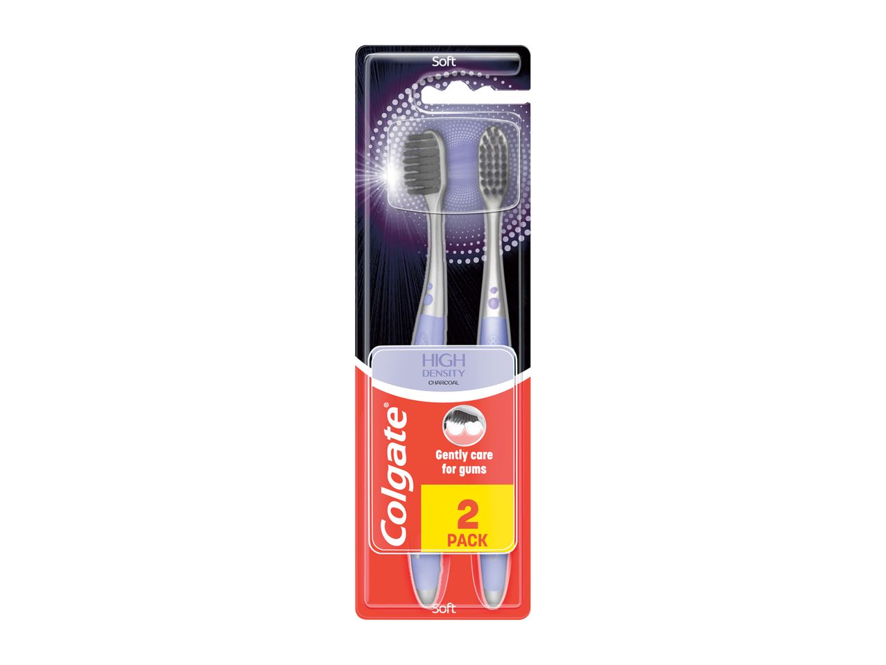 Două periuțe de dinți Colgate cu peri de cărbune, moi.